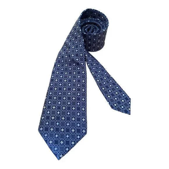 ARMANI COLLEZION Blue Geometric Silk Tie Made In Italy 60-3.1/4 EX COND